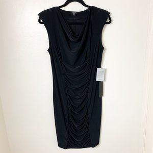 Komarov black ruched drape neck cap sleeve dress medium